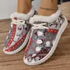 Amazon comercio exterior talla grande zapatos de algodón para mujer Europa y Estados Unidos transfronterizos otoño e invierno nuevos planos punta redonda elemento navideño zapatos de algodón peludos