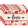Nuevo mantel individual de lino estampado para el Día de San Valentín Amazon transfronterizo amor festivo restaurante occidental aislamiento térmico antiadherente mantel de mesa