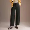 Pantalones de Lana de Gama Alta de Pierna Ancha para Mujer Invierno 2025 Nuevos Populares Sueltos Casuales Engrosados de Nueve Puntos Tipo Cimitarra Modernos