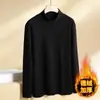Camiseta base de terciopelo de doble cara para hombre para otoño e invierno, ropa interior térmica de terciopelo alemán de doble cara con cuello medio alto, camiseta de manga larga