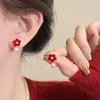 Pendientes de lazo de terciopelo rojo festivo, elegantes y dulces pendientes de flores para mujer, pendientes largos con borlas, pendientes de otoño e invierno.