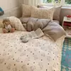 Juego de Cuatro Piezas de Algodón Puro Clase A Ropa de Cama para Dormir Desnudo Algodón Lavado con Agua Estilo Sábana Ajustable Ins Fresco Pequeño Sábana Funda de Edredón Dormitorio Juego de Tres Piezas