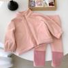 Conjunto de Duas Peças Outono e Inverno para Meninas e Meninos, Jaqueta com Gola Alta, Calça Longa Grossa de Lã, Conjunto Quente de Duas Peças