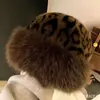 Chapéu mongol estampado de leopardo, chapéu de pescador de balde à prova de frio e quente para outono e inverno, chapéu de pelúcia grosso versátil, atacado transfronteiriço