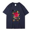Camiseta de manga curta primavera e verão nova europeia e americana original hip hop masculina solta casual estampa prajna enrolada