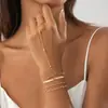 Pulseira de Dedo Empilhável com Corrente Fina Minimalista Estilo Europeu e Americano para Mulheres, Joia de Mão com Corrente Osso de Cobra Multicamadas Minimalista Ins Micro-Incustada