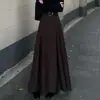 2026 Nuevo Conjunto de Falda Larga de Manga Larga con Cordones y Encaje Hueco para Mujer, Versátil Estilo Francés, Adelgazante, con Caída, Línea A