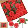 Atacado de Fábrica 8cm Modelo 25 Flores Caixa de Presente com Rosas Simuladas com Folhas e Hastes de Flores Estilo Europeu Flores de Espuma de Poliestireno