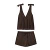 Aliexpress Venta al por mayor de comercio exterior Verano 2025 Nuevo Top de mujer con lazo Pantalones cortos de tirantes Traje casual de moda