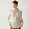 Suéter de Caxemira Estilo Solto Preguiçoso Feminino Outono Inverno Novo Gola V Ombro Caído Tricô Elegante de Alta Qualidade Tricô de Caxemira