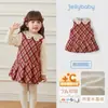 Vestido Rojo para Niña Nuevo Elegante Cuadros Pequeña Princesa Conjunto Primavera y Otoño Vestido de Fiesta de Cumpleaños Vestido Chaleco