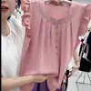 Top de Gasa Plisada sin Mangas de Verano Nuevo, Fresco y Transpirable, con Mangas Volantes, Versátil y Adelgazante, Blusa sin Mangas para Mujer