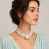 Joyería Transfronteriza Europea y Americana Exagerada Multicapa Perla de Imitación Cadena para Clavícula Perla Redonda Grande Tendencia Personalidad Retro Lujo Ligero Collar para Mujer