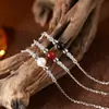Cadena de Clavícula Sonrisa de Plata de Ley S925 Perla Natural Ágata Roja Ágata Negra Collar Versátil para Mujer Joyería Sencilla de Moda con Piedras Preciosas