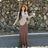 Hermoso Vestido Camisola Estilo Coreano con Cuello Halter Conjunto de Dos Piezas Cubre Traje de Baño Otoño Ligero Madurez Temperamento Cubre Imperfecciones Moldea el Cuerpo Vestido Largo Bodycon