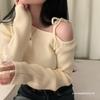 Blusa Irregular de Ombro Caído para Mulheres, Manga Longa Outono 2025 Novo Estilo Macia e Encorpada Curta para Usar por Baixo Tricot