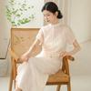 Qing Shu Zhai 2023 Nuevo vestido de verano Nuevo estilo chino Estilo nacional Cuello jacquard Vestido de té zen Vestido largo ajustado