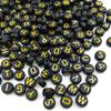 100 cuentas acrílicas de 26 letras inglesas redondas, planas, cuadradas, de color blanco, espaciadoras de palabras, material de cuentas