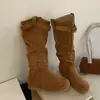 Botas Birkenstock de Plataforma Retro con Tacón Alto para Mujer 2026 Otoño/Invierno Nuevo Estilo Botas de Tacón Fruncidas Adelgazantes Botas de Montar con Hebilla de Cuero