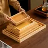 Nuevo Estilo Chino 2025 Nuevo Bambú Color Natural Mango Bandeja para Té Hogar Juego de Té Kung Fu Taza de Té Bandeja de Servicio y Almacenamiento de Té