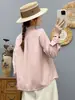 Camisa blanca de algodón puro para mujer, estilo holgado y casual, adecuada para primavera y otoño, talla petite, manga larga, hombros de corte regular