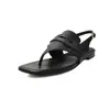 Sandalias de Tanga Cómodas de Piel de Vaca de Primera Capa para Mujer, Zapatos Planos, Nuevo Estilo de Verano, Sandalias Abiertas de Punta Redonda con Tira en T de Piel Genuina para Mujer