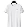 Camiseta de peso pesado para primavera y verano, nueva, fina, bordada, recta, de cuello redondo, manga corta, para hombre, moda de negocios, camiseta de color liso lista para usar para hombre