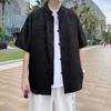 2024 Nueva Camisa de Manga Corta con Patrón de Dragón de Verano Estilo Chino para Hombre Casual Hebilla Estilo Chino Cuello Vertical Ropa de Pulgada Abrigo Tang Vintage