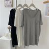 Camiseta Gola Careca com Bolso em Modal para Mulheres, Cor Sólida, Corte Justo, Versátil, Top de Comprimento Médio, Roupa Íntima, Estilo Casual Japonês e Coreano