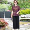 Vestido de Verano para Madre Top Estilo Occidental Camiseta de Chifón de Manga Corta Estilo Chino para Mujeres de Mediana Edad Elegante Traje de Dos Piezas de Mediana Edad