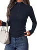 Suéter de malha canelada macio e elástico, estilo europeu e americano, com gola alta pequena, zíper, corte justo, mangas raglan, blusa casual de puxar