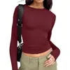 Camiseta Base Elástica de Manga Larga con Cuello Redondo Más Vendida en Aliexpress para Mujer, Top Versátil de Color Sólido Ajustado para Ventas Transfronterizas de Amazon