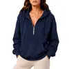 Roupas femininas transfronteiriças europeias e americanas 2026, moletom liso para compras do dia a dia, moletom com capuz e zíper parcial de manga longa estilo casual
