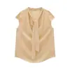 Love and Nancy Treze Linhas Verão 2026 Estilo Coreano Elegante Blusa de Tencel Linho com Gola Drapeada Fita Manga Curta para Mulheres 04516