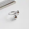 JA073 Anillo de Plata de Ley S925 Coreano Moda Personalidad Minimalista Geométrico Tamaño Cuenta de Plata Anillo Abierto Anillo