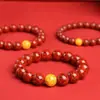 Pulseira de Cinábrio Crua com Areia de Cristal Translúcido e Minério de Ouro Real, Pulseira Unissex, Presente de Joia para Ano Zodiacal Venda por Atacado