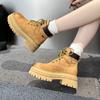 Botas Martin Estilo Cervo Branco para Mulheres, Novas Botas Amarelas para Caminhada ao Ar Livre de Outono, Botas de Trabalho de Couro de Porco de Primeira Camada, Feito Sob Medida
