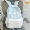 Mochila de cuadros muy elegante y fresca, bolsa escolar para estudiantes con ribete de encaje, disponible en varios tamaños, adecuada para primaria y secundaria, y para salidas