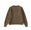 Suéter de Punto Trenzado Redondo de Color Sólido Holgado Estilo Retro Americano Nuevo Otoño 2026 Yidao Vintage