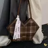 Bolsa de Ombro Transfronteiriça para Mulheres, Tendência Outono e Inverno 2025 Nova Moda Bolsa de Ombro Xadrez, Bolsa Tote de Grande Capacidade