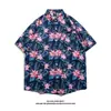 Camisa Floral Estilo Tailandês Praia de Bangkok, Manga Curta, Roupa Unissex para Casal, Camisa Solta Retro Cool de Secagem Rápida para o Festival Songkran