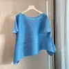 Top Irregular para Mujer, Diseño de Nicho de Alta Gama para Verano, Estilo Issey Miyake, Camiseta de Manga Corta Holgada Adelgazante Plisada de Alta Calidad