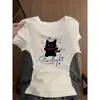Camiseta Blanca de Manga Corta con Cuello Redondo de Diseño de Nicho para Mujer Moda de Verano Estilo Chica Picante Corte Ajustado Top Versátil con Personalidad ins