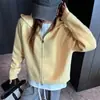 Chaqueta de punto con cremallera y capucha para otoño e invierno para mujer, estilo coreano, corte holgado, tacto de alta gama, color liso, suéter casual y versátil