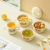 Set de vajilla de tazón y taza de dibujos animados para niños Capibala Bebé Guardería Set de 5 piezas de tazón con tenedor y cuchara Vajilla