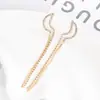 Pendientes Elegantes Estilo Coreano Cadena de Diamantes Colgante de Borla Cadena de Garra de Pedrería Pendientes Joyería para Mujeres E534