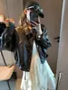 Moqie Vento de Outono Conhece a Intenção Couro PU Retrô Temperamento Casual Bainha com Cordão Jaqueta de Couro Roupa Exterior Petite MQ1900
