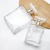 Botella de Perfume Cuadrada Plana de 100 ml, Botella de Vidrio Transparente, Botella Atomizadora a Presión para Muestras Cosméticas, Disponible en Stock