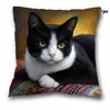 Funda de Cojín para Sofá Transfronteriza, Felpa Corta Amigable con la Piel, Linda Funda de Cojín de Animal Gato, Funda de Cojín para Sala de Estar, No Incluye Relleno