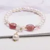 Pulseira de Pérola de Água Doce Cristal de Morango Alienígena Design Estético Feminino Moda Coreana Pulseira Simples Pulseira de Namorada